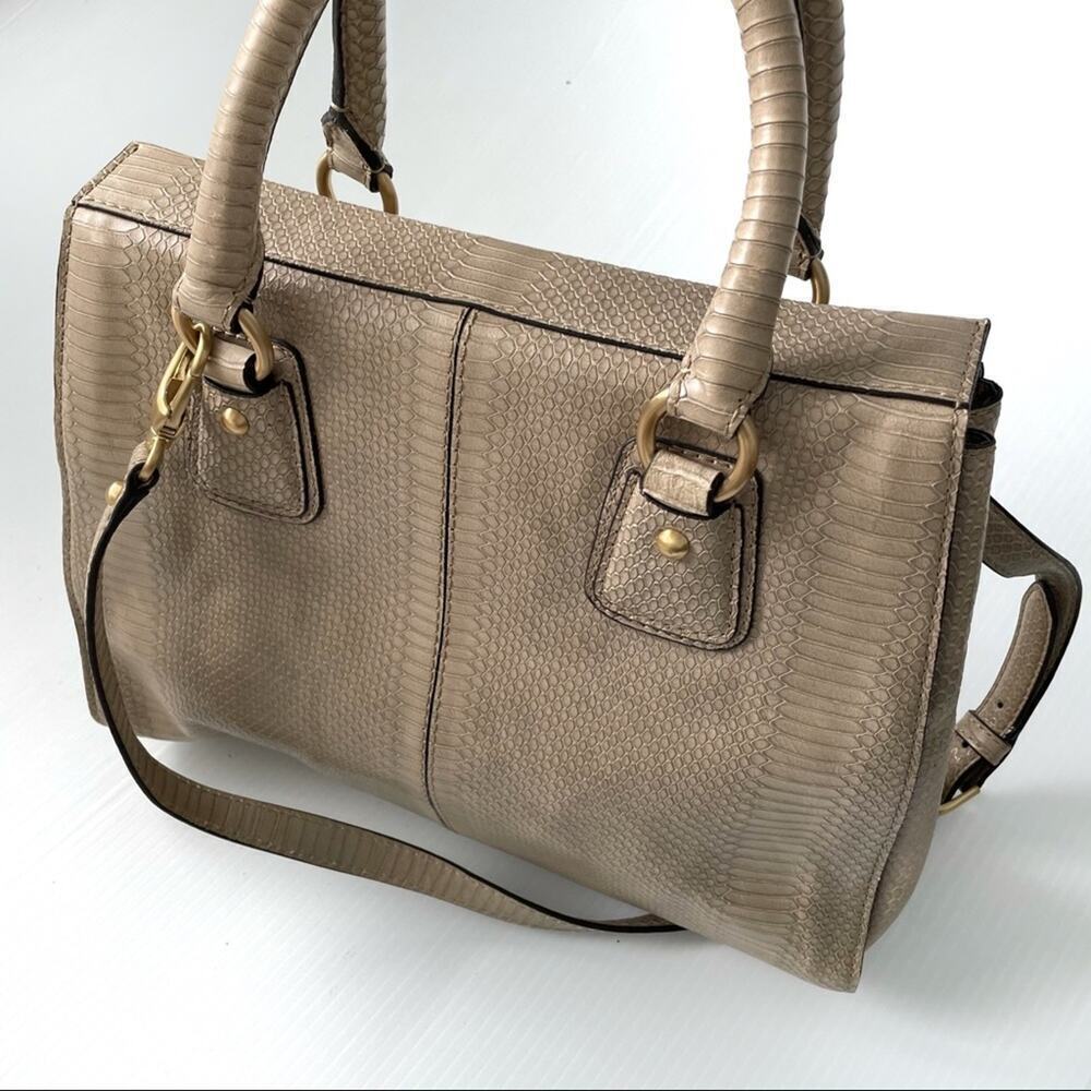 Talbots leather satchel purse magnetic closure w/ embossed snakeskin pattern